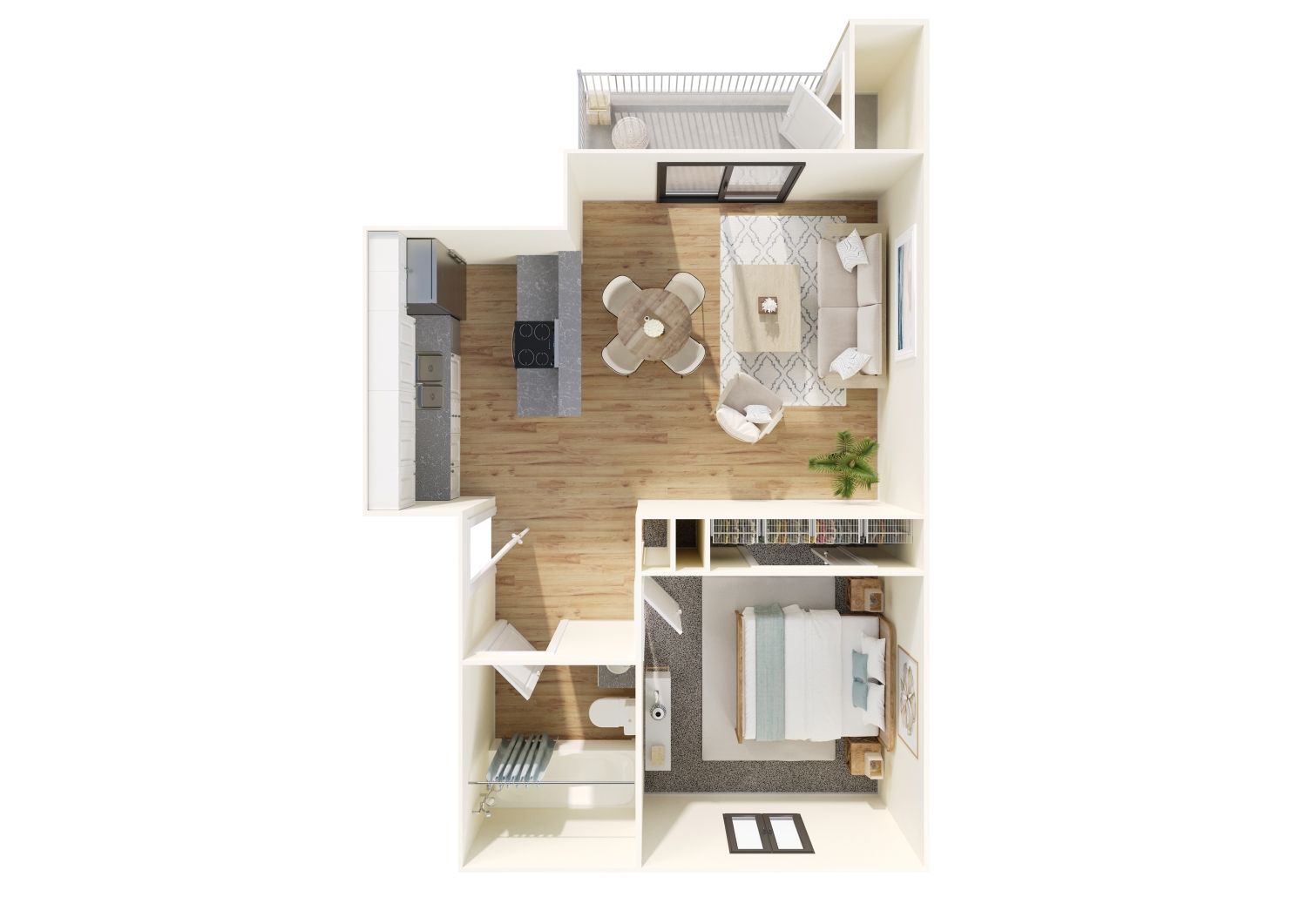 Floor plan for 1 bed, 1 bath, 500 sqft